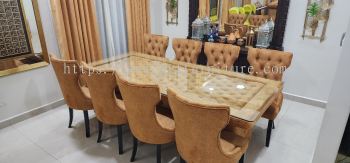 TEMPERED GLASS DINING SET 8CHAIR