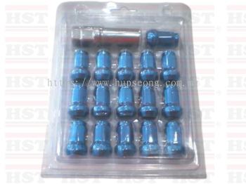 M12x1.5x17 SPORT RIM NUT 16 NUTS WITH 1 SPANER BLUE (WN-M1021ABLUE)