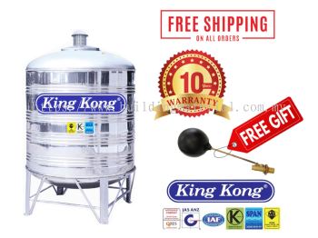 King Kong Stainless Steel (304-BA) HR Series Water Tank Vertical Round Bottom With Stand (FREE Brass Float Valve)