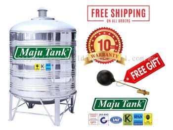 Maju Tank Stainless Steel (304-BA) MR Series Water Tank Vertical Round Bottom With Stand (FREE Brass Float Valve)