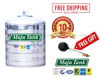 Maju Tank Stainless Steel (304-BA) MS Series Water Tank Vertical Flat Bottom Without Stand (FREE Brass Float Valve)