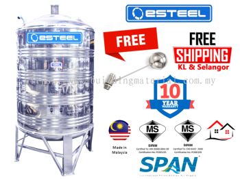 eSteel Stainless Steel (304-BA) S Series Water Tank Vertical Round Bottom With Stand (FREE Brass Float Valve)