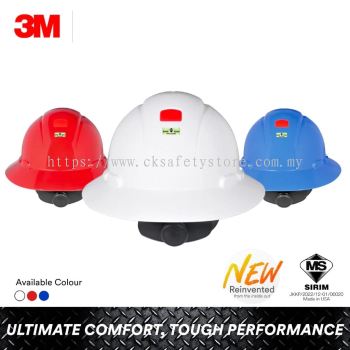 3M H-800SFR-UV Full Brim Safety Helmet / DOSH SIRIM Approved/ Ratchet Type - White Red Blue