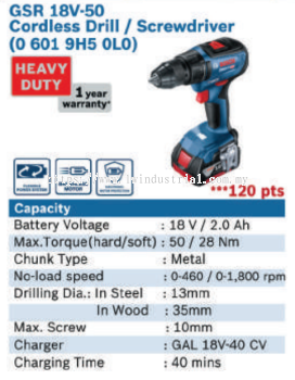 GSR 18V-50 CORDLESS DRILL SCREWDRIVER - 0 601 9H5 0L0