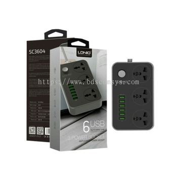 LDNIO SC3604 Power Strip: 3 AC Sockets + 6 USB Ports, Black (UK Plug)