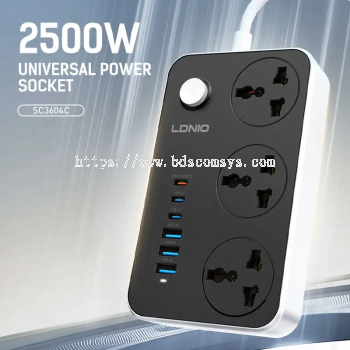 LDNIO SC3604 Power Strip with 3 AC Sockets + 6 USB Ports - Black / UK Plug