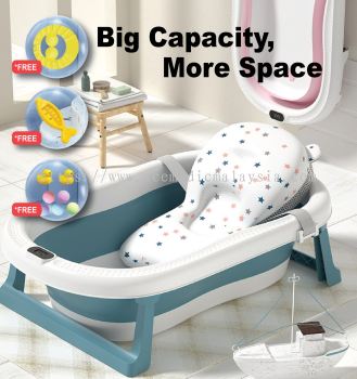 Foldable Baby Bathtub with Bath Cushion with Thermometer