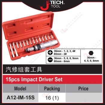 JE TECH 15PCS IMPACT DRIVER SET - A12IM15S