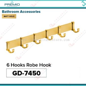 PREMIO BRAND 6  HOOKS ROBE HOOK - GD7450