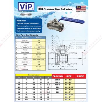 VIP BRAND 304 STAINLESS STEEL BALL VALVE