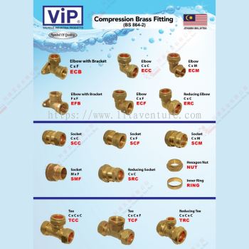 VIP BRAND BRASS FITTING - COMPRESSION BRASS FITTING - ECB ECC ECM EFB ECF ERC SCC SCF SCM SMF SRC NUT RING TCC TCF TRC