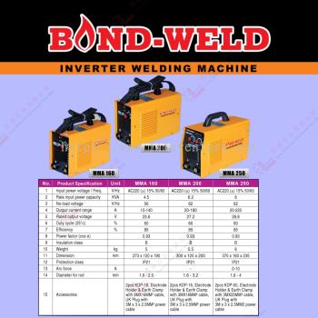 BOND WELD BRAND INVERTER WELDING MACHINE - MMA160 MMA200 MMA250