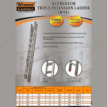 WINNER LADDER BRAND ALUMINIUM TRIPLE EXTENSION LADDER - WTE08 WTE10 WTE12 WTE14 WTE15