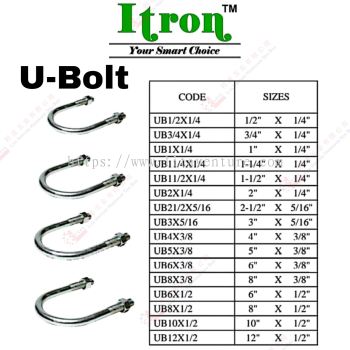 ITRON BRAND U BOLT - UB12X14 UB34X14 UB1X14 UB114X14 UB112X14 ...UB12X12