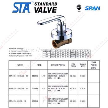 STA BRAND  BRASS CONCEALED STOPCOCK SIRIM - STA4154151211 STA4154203411 STA415125111