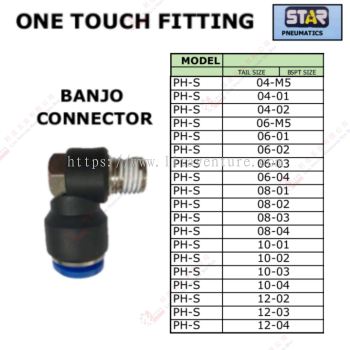 BANJO CONNECTOR - PHS04M5 PHS0401 PHS0402 PHS06M5 PHS0601 PHS0602 PHS0603 PHS0604 PHS0801 PHS0802 PHS0803 PHS0804 PHS1001 PHS1002 PHS1003 PHS1004 PHS1202 PHS1203 PHS1204