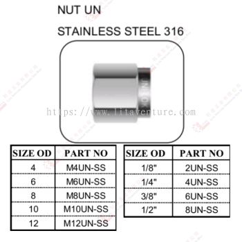 NUT UN STAINLESS STEEL 316 - M4UNSS M6UNSS M8UNSS M10UNSS M12UNSS 2UNSS 4UNSS 6UNSS 8UNSS