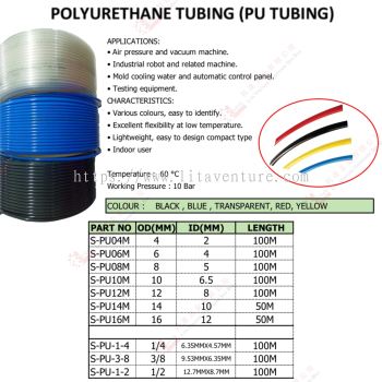 POLYURETHANE TUBING (PU TUBING) - SPU04M SPU06M SPU08M SPU10M SPU12M SPU14M SPU16M SPU14 SPU38 SPU12