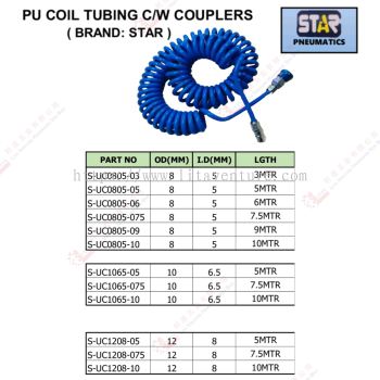 PU COIL TUBING WITH COUPLERS - SUC080503 SUC080505 SUC080506 SUC0805075 SUC080509 SUC080510 SUC106505 SUC1065075 SUC106510 SUC120805 SUC1208075 SUC120810