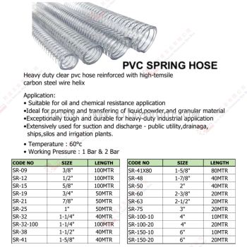 PVC SPRING HOSE - SR09 SR12 SR15-SR41 SR41X80 SR48 SR50-SR15020
