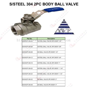STAINLESS STEEL 304 2PCS BODY BALL VALVE - SSBV30404 SSBV30406 SSBV30408 SSBV30412 SSBV30416 SSBV30420 SSBV30424 SSBV30432 SSBV30448