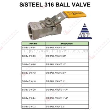 STAINLESS STEEL 316 BALL VALVE - SSBV31604 SSBV31606 SSBV31608 SSBV31612 SSBV31620 SSBV31624 SSBV31632