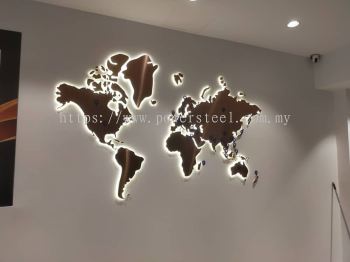 Gold mirror Stainless steel/ Box up/ Backlit/ Wall Deco/ World map