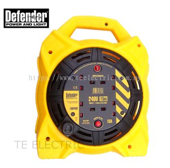 DEFENDER 4 GANG 15M CABLE STAND ROLLER INDUSTRIAL STANDARD WIRE EXTENSION REEL