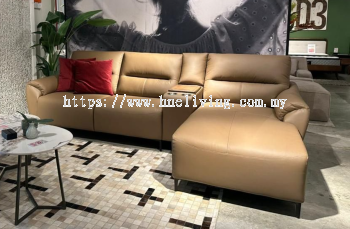 Laven L Shape Sofa (Brown Half Leather)