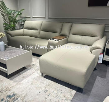 Laven L Shape Sofa (Grey Half Leather)