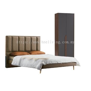 [Bundle Deal] Luna Bedframe (Queen) + Mattress + Manda 2 Door Wardrobe (Black)