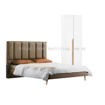 [Bundle Deal] Luna Bedframe (Queen) + Mattress + Manda 2 Door Wardrobe (White)