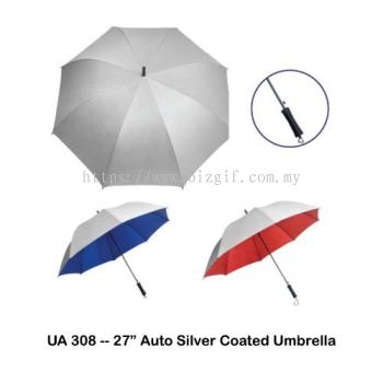 UA308 -- 27 inch Auto Silver Coated Umbrella