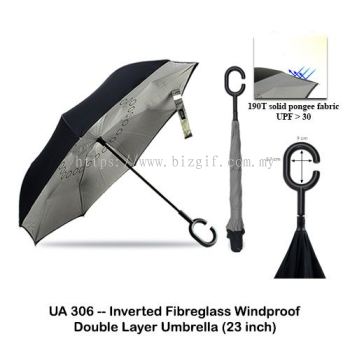 UA306 -- 24 inch Inverted Fibreglass Windproof Double Layer Umbrella