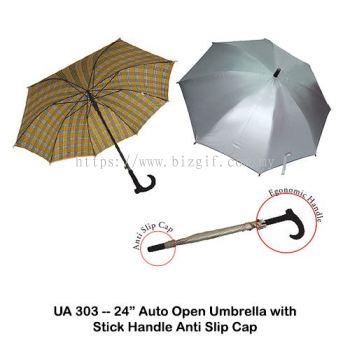 UA303 -- 24 inch Auto Open Umbrella with Stick Handle _ Anti Slip Cap