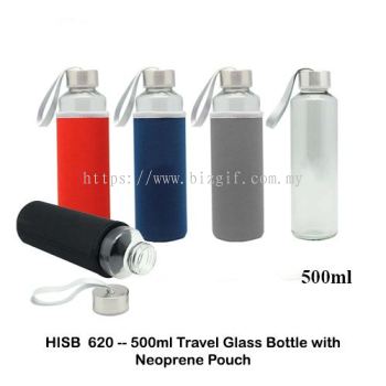 HISB620 -- 500ml Travel Glass Bottle with Neoprene Pouch