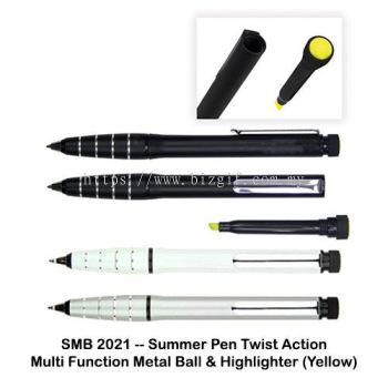 SMB2021 -- Summer Pen Twist Action Multi Function Metal Ball and Highlighter 