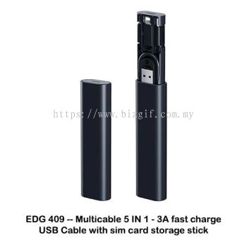 EDG409 -- Multicable 5 in 1 - 3A fast charge USB cable with sim card storage stick