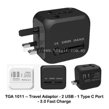 TGA1011 -- Travel Adaptor - 2 USB - 1 Type C Port - 3.0 Fast Charge