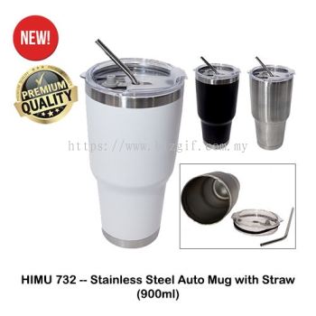 HIMU732 -- Stainless Steel Auto Mug with Straw (900ml)