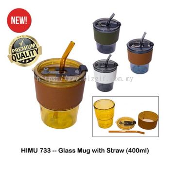 HIMU733 -- Glass Mug with Straw (400ml)