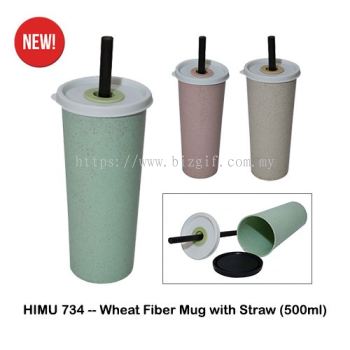 HIMU734 -- Wheat Fiber Mug with Straw (500ml)