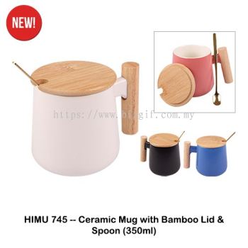 HIMU745 -- Ceramic Mug - Bamboo Lid & Spoon (350ml)