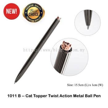 1011B -- Cat Topper Twist Action Metal Ball Pen