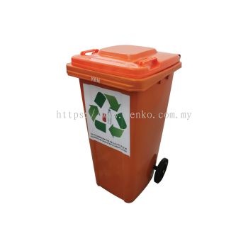 120L Orange Recycle Mobile Garbage Bin (Plastic / Metal)