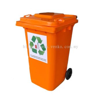 240L Orange Recycle Mobile Garbage Bin (Plastic/Metal)