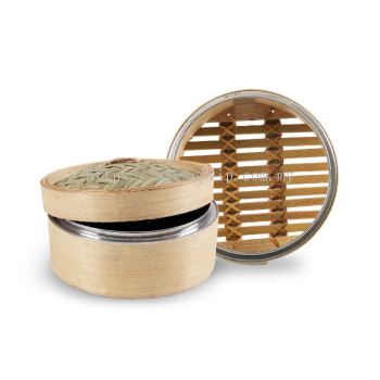 Bamboo Steamer With Stainless Steel Frame & Lid