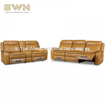 Half Leather Comfort Sofa Penang Thick Leather Recliner Sofa