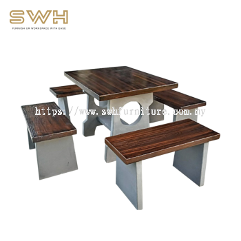 Cement Stone Wooden Design Table & Bench | Outdoor Furniture Store