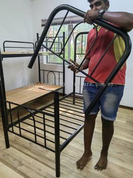 Metal Double Decker Bed Frame Katil Dua Tingkat Asrama | Plywood | Single Mattress Tilam Murah Asrama | Hostel Furniture Supplier | Penang | Kl | Perak | Kedah | Melaka